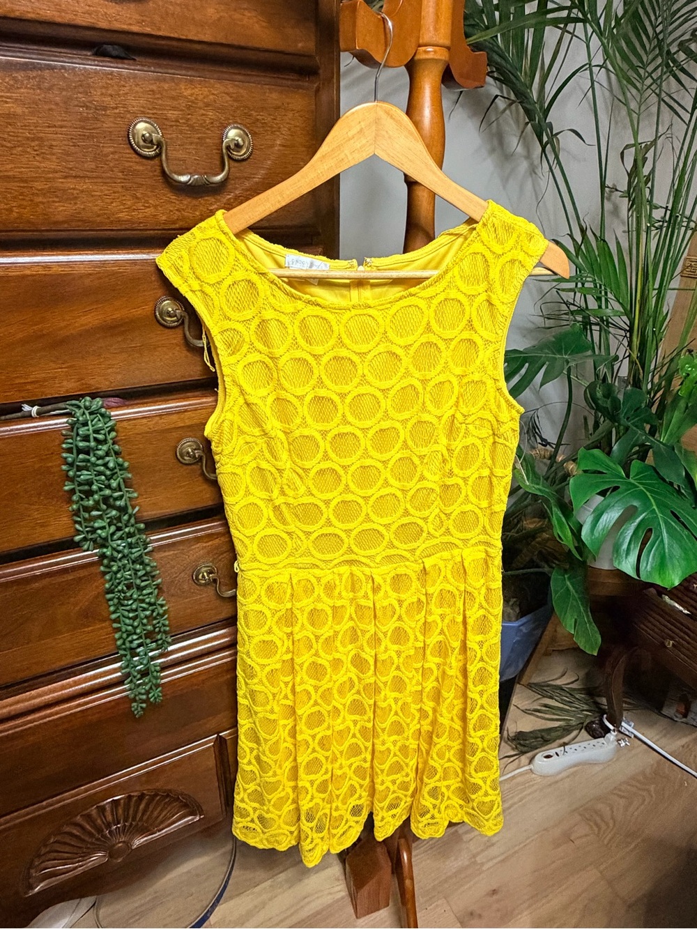 London Times Yellow Lace Fit & Flare Midi Dress